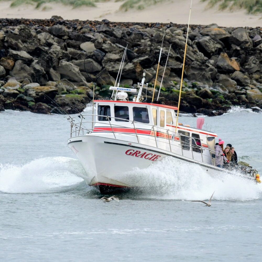 Charter vessel Gracie K on its way toward the bar crossing