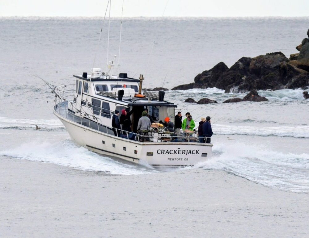 Charter vessel Crackerjack crossing the Yaquina Bay bar