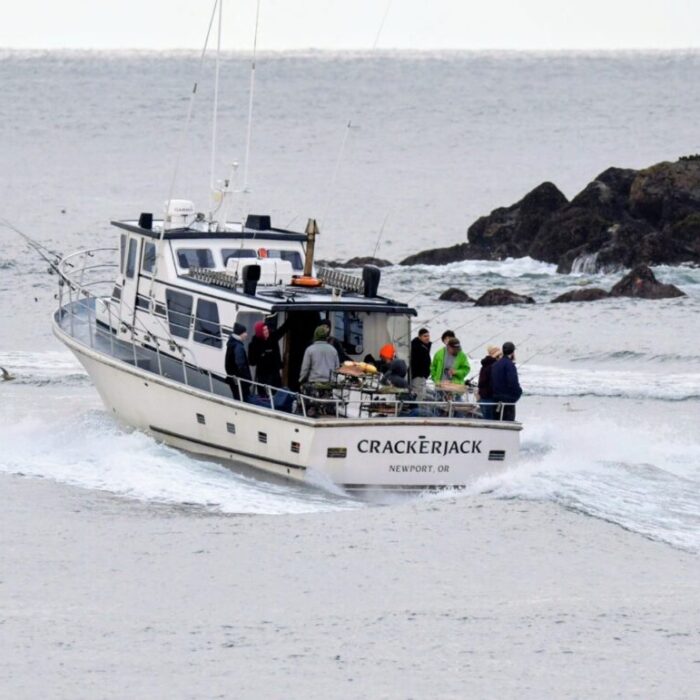 Charter vessel Crackerjack crossing the Yaquina Bay bar
